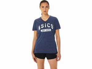 Koszulki Damskie Asics Est 1977 V-neck Granatowe | 81403-APJC