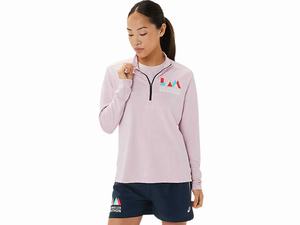 Koszulki Damskie Asics Ready-set Half Zip Lam Różowe Niebieskie | 10276-IFPX