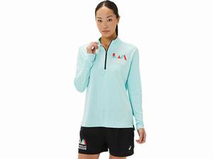 Koszulki Damskie Asics Ready-set Half Zip Lam Niebieskie Niebieskie | 12749-JZMC