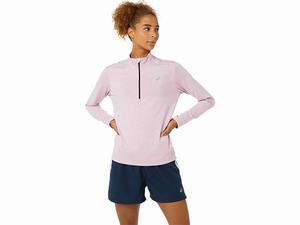 Koszulki Damskie Asics Ready-set Half Zip Różowe Niebieskie | 51374-RQIH