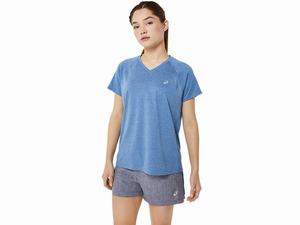 Koszulki Damskie Asics Ready-set Lyte V-neck Niebieskie | 37568-NLPK