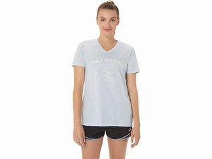 Koszulki Damskie Asics Run Club V-neck Niebieskie | 14295-LUIR