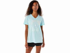 Koszulki Damskie Asics Sunflower Slogan V-neck Niebieskie | 73106-VPZL