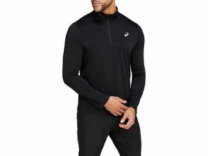 Koszulki Męskie Asics Core 1/4 Zip Czarne | 60523-QMLO