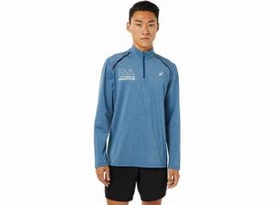 Koszulki Męskie Asics Lam Thermopolis Half Zip Niebieskie | 49631-QDKI