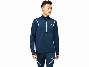 Koszulki Męskie Asics Lite-show Zimowe 1/2 Zip Niebieskie | 35967-XLZP