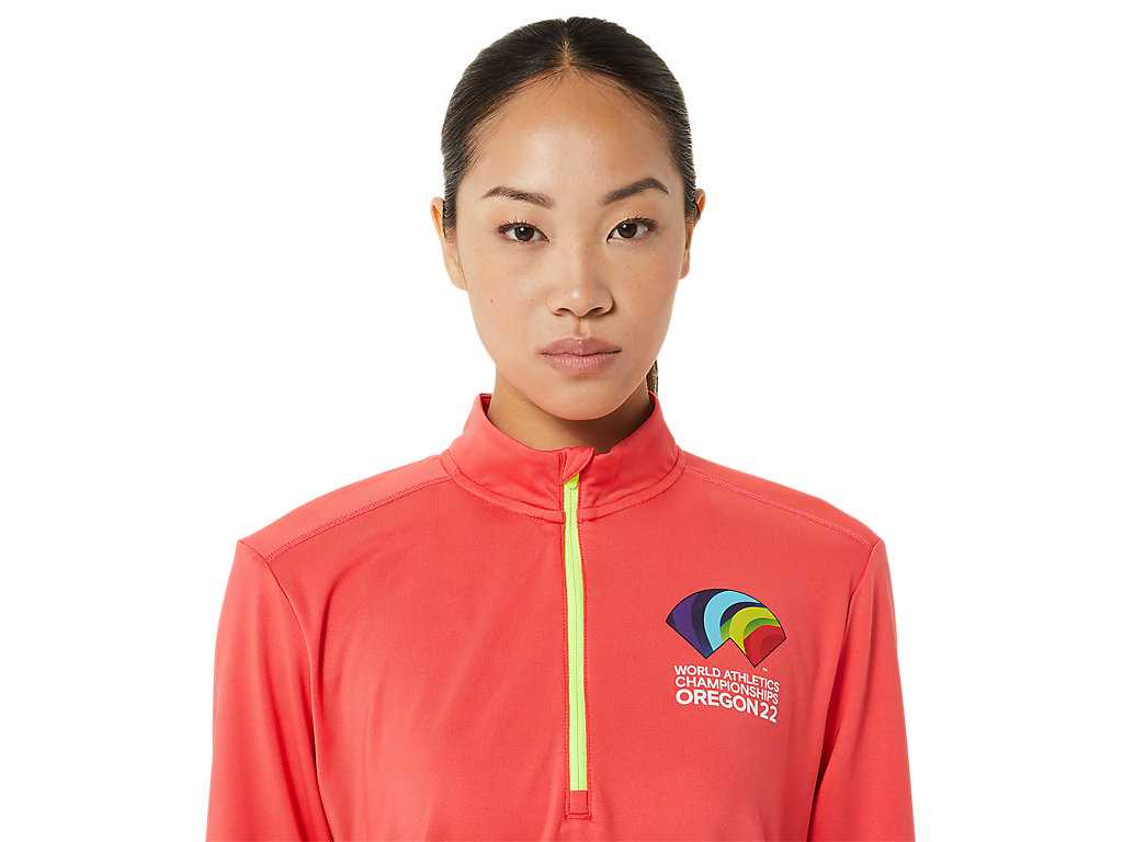 Bluzy Damskie Asics Ready Set Half Zip Wch Głęboka Czerwone Żółte | 05346-CFLA