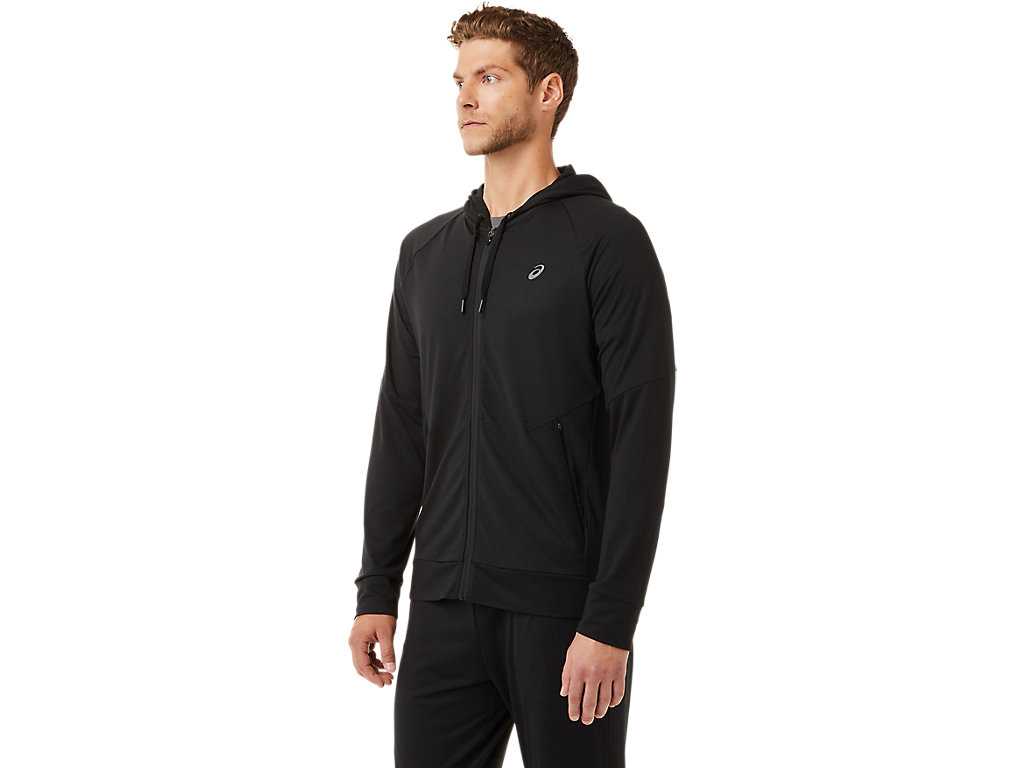 Bluzy Męskie Asics Tech Full Zip Czarne | 81024-KGBP