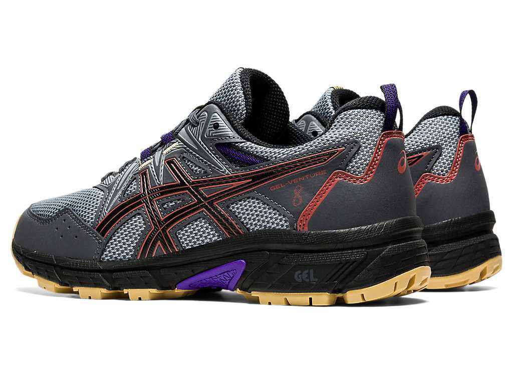 Buty Do Biegania W Terenie Damskie Asics Gel-venture 8 Szare Czerwone Ciemny Czerwone | 09142-KRSM