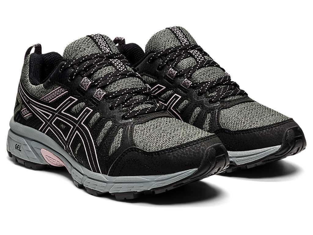 Buty Do Biegania W Terenie Damskie Asics Gel-venture 7 Zielone Różowe | 15893-AKMX