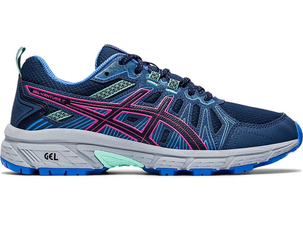 Buty Do Biegania W Terenie Damskie Asics Gel-venture 7 Granatowe Różowe | 98321-MECL