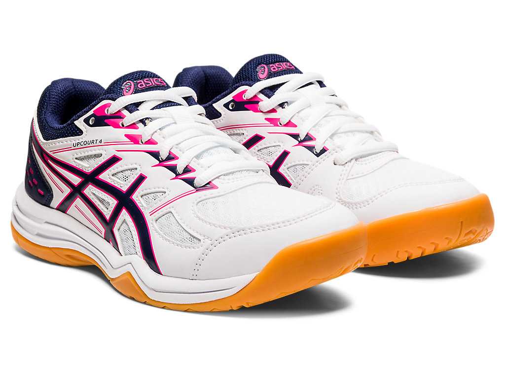 Buty Sportowe Dziecięce Asics Upcourt 4 Grade School Białe Granatowe | 31472-WISP