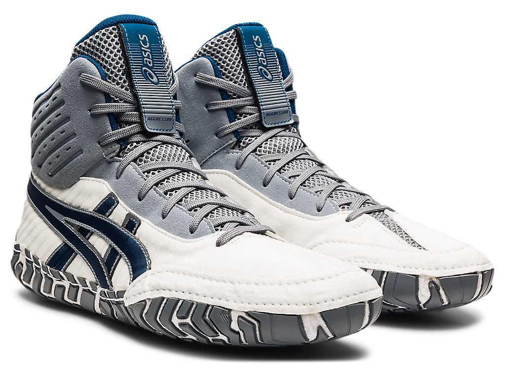 Buty Zapaśnicze Męskie Asics Aggressor 4 Białe Niebieskie | 27950-SJEY