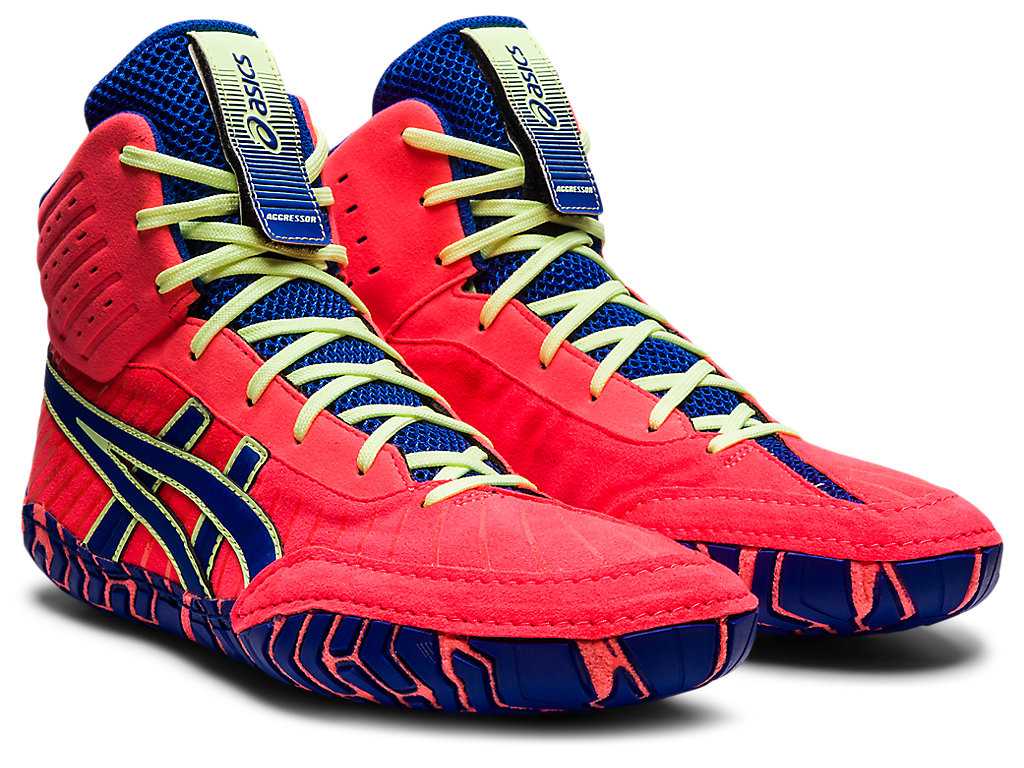 Buty Zapaśnicze Męskie Asics Aggressor 4 Koralowe Niebieskie | 29168-LEAC