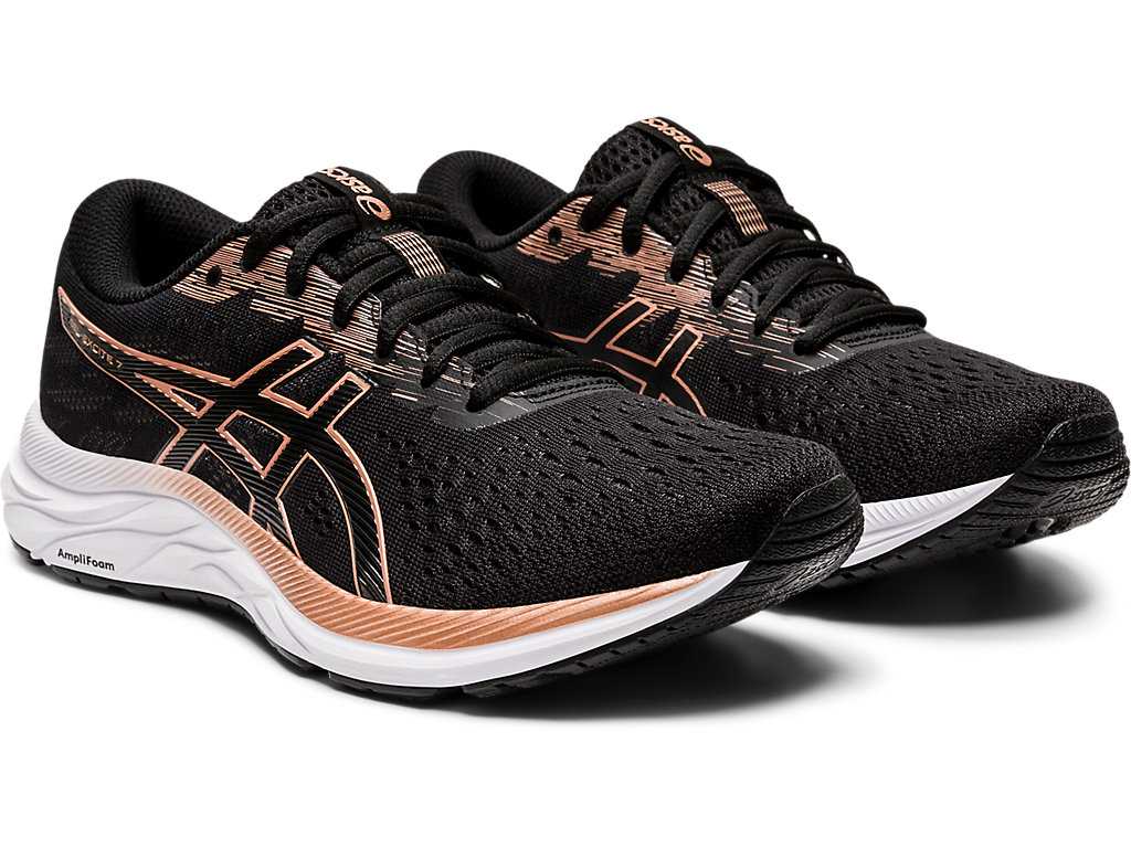 Buty do Chodzenia Damskie Asics Gel-excite 7 Czarne Różowe Złote | 26507-GUDO