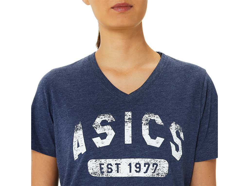 Koszulki Damskie Asics Est 1977 V-neck Granatowe | 81403-APJC