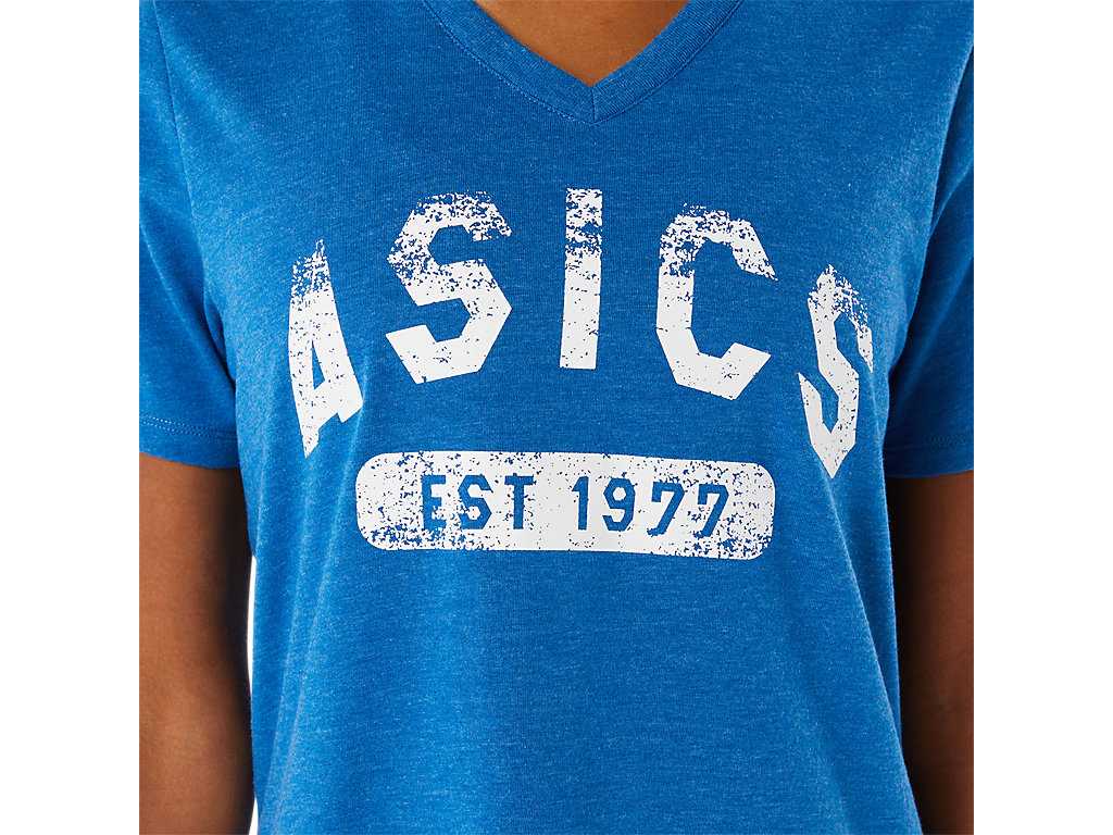 Koszulki Damskie Asics Est 1977 V-neck Niebieskie | 70314-FVAS