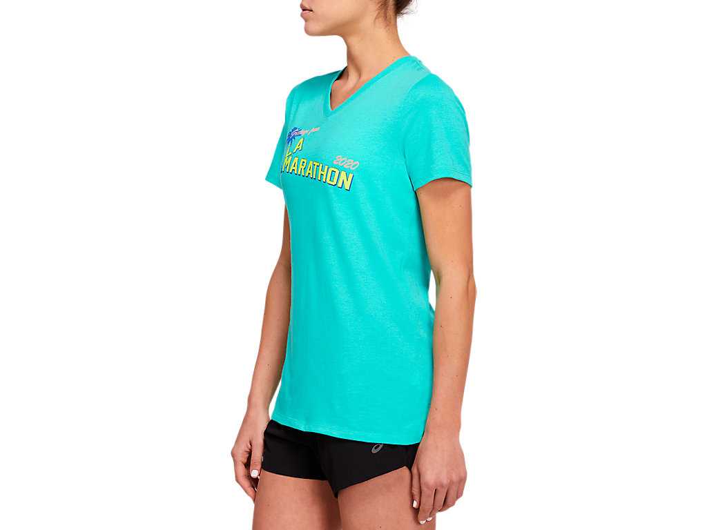 Koszulki Damskie Asics La Marathon V-neck Niebieskie | 12086-ZEKJ