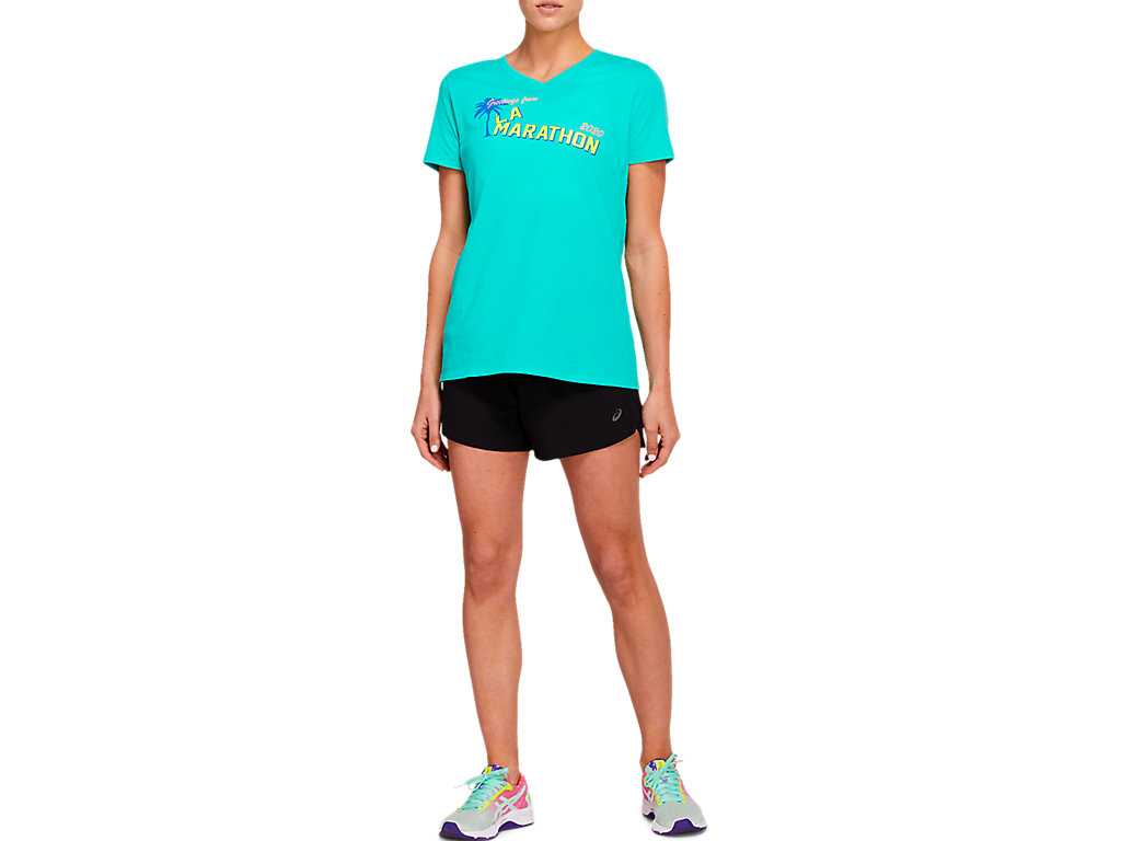 Koszulki Damskie Asics La Marathon V-neck Niebieskie | 12086-ZEKJ