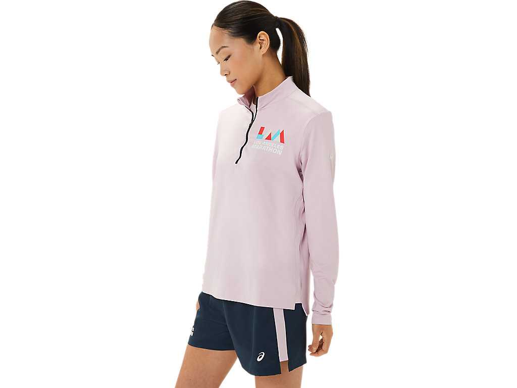 Koszulki Damskie Asics Ready-set Half Zip Lam Różowe Niebieskie | 10276-IFPX