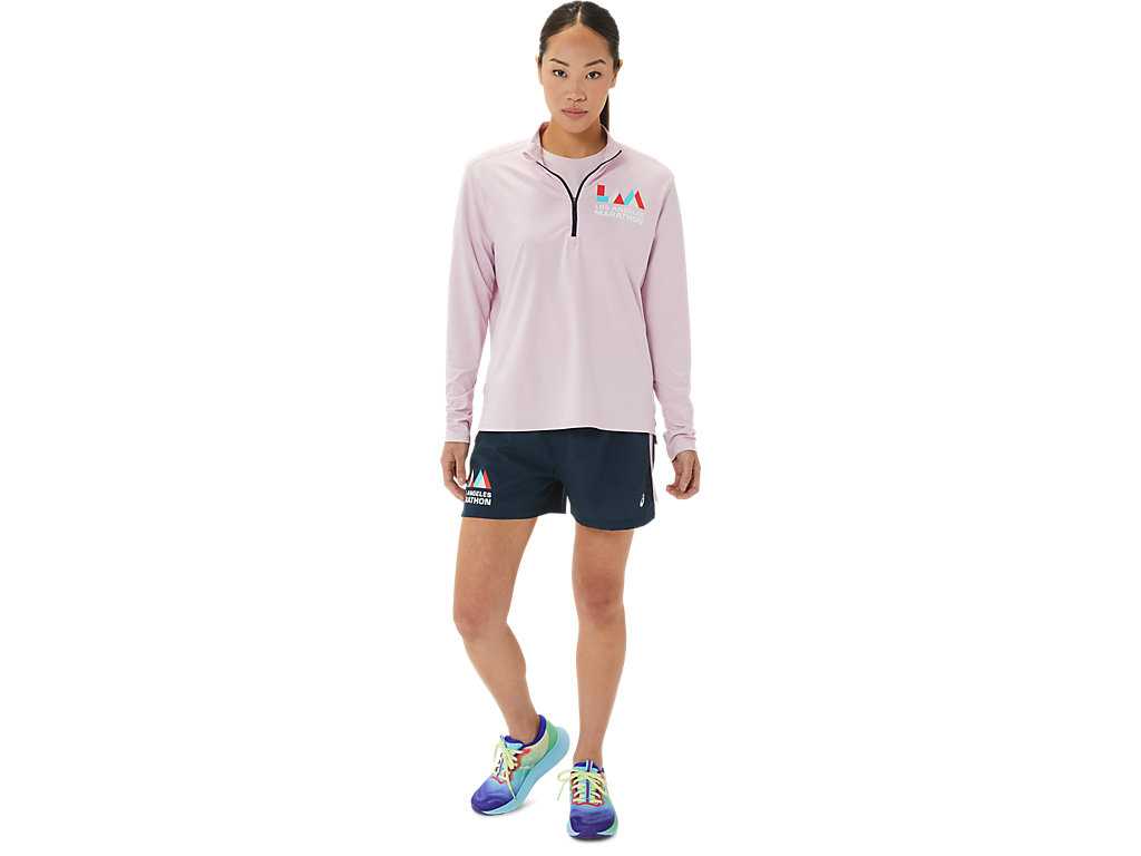 Koszulki Damskie Asics Ready-set Half Zip Lam Różowe Niebieskie | 10276-IFPX