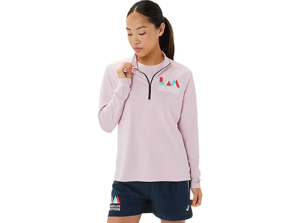 Koszulki Damskie Asics Ready-set Half Zip Lam Różowe Niebieskie | 10276-IFPX