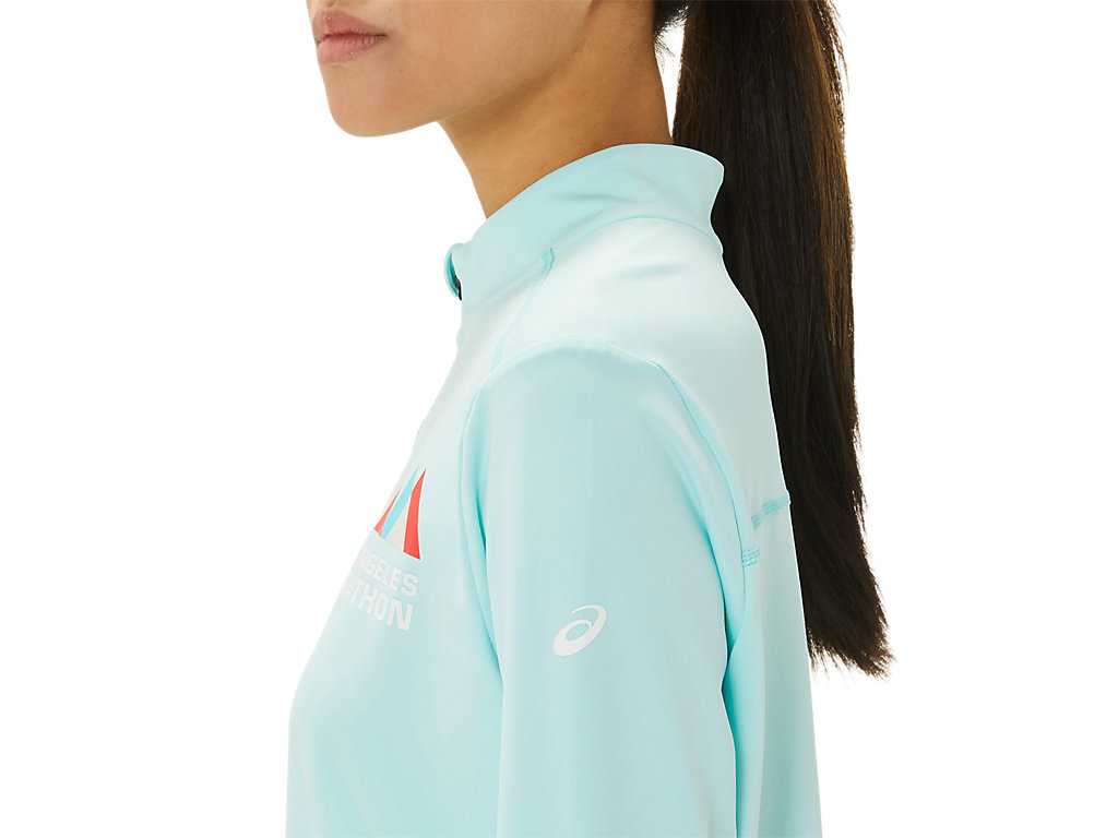 Koszulki Damskie Asics Ready-set Half Zip Lam Niebieskie Niebieskie | 12749-JZMC