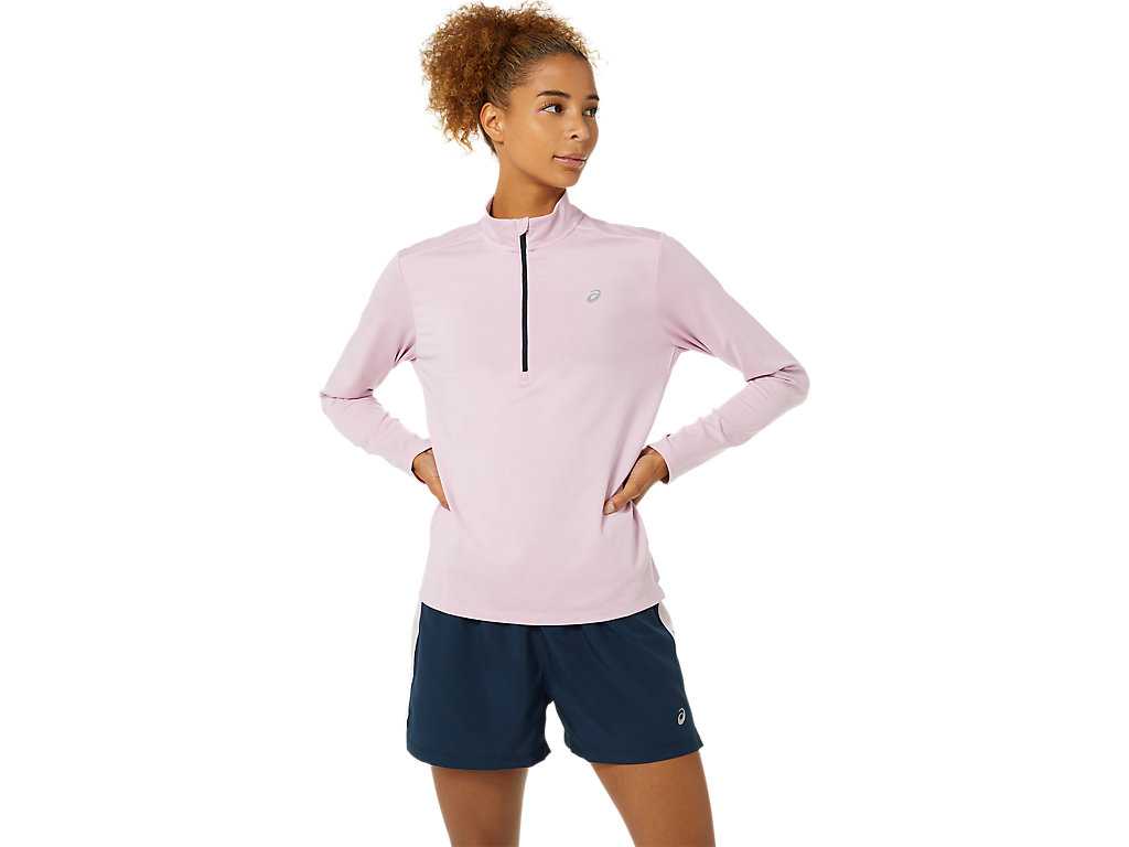 Koszulki Damskie Asics Ready-set Half Zip Różowe Niebieskie | 51374-RQIH