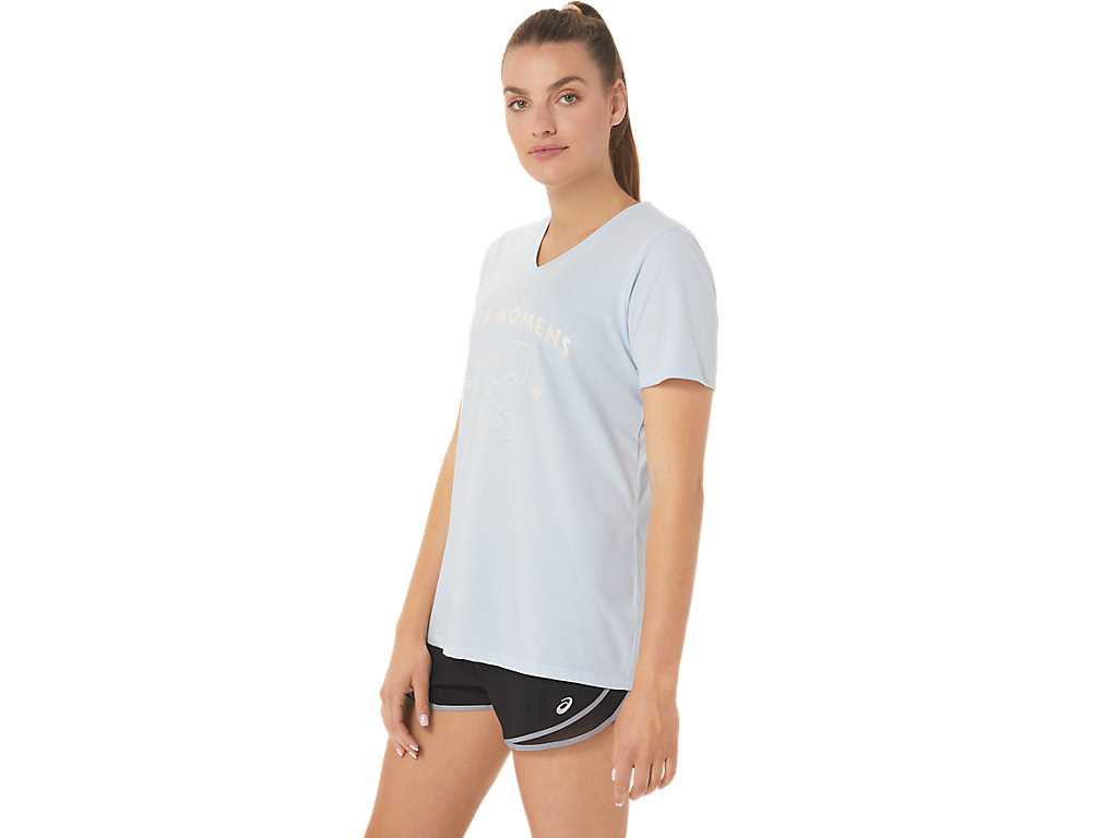 Koszulki Damskie Asics Run Club V-neck Niebieskie | 14295-LUIR