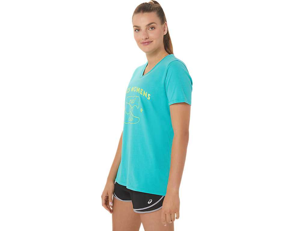 Koszulki Damskie Asics Run Club V-neck Niebieskie | 68042-QSOE