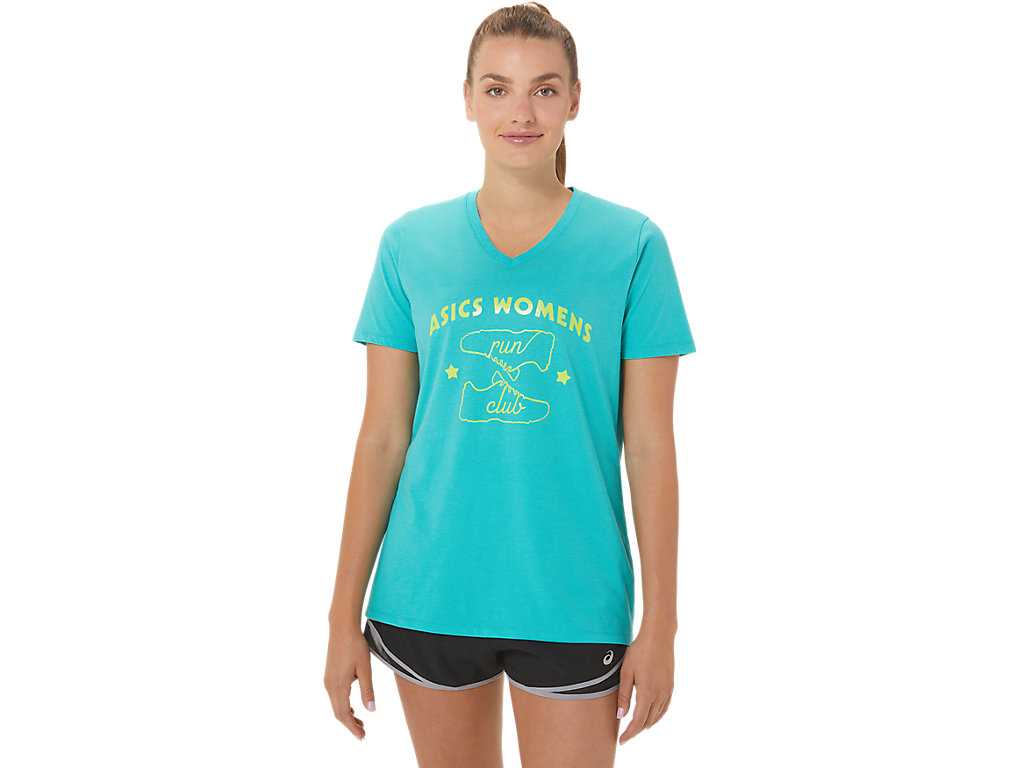 Koszulki Damskie Asics Run Club V-neck Niebieskie | 68042-QSOE