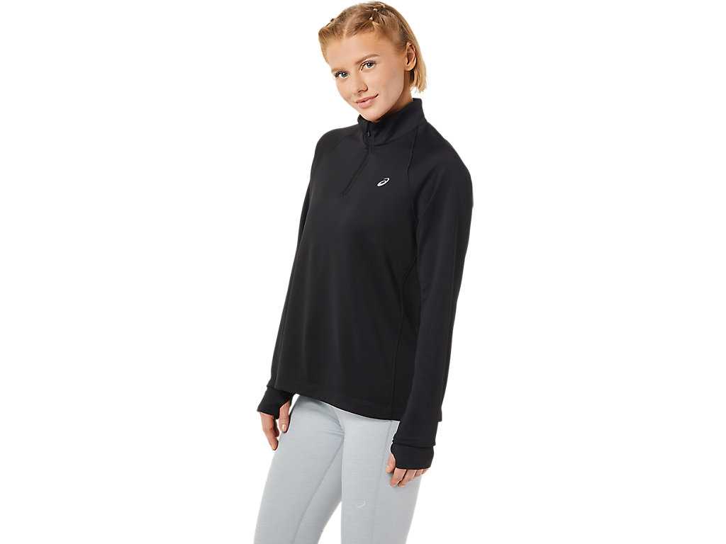 Koszulki Damskie Asics Thermopolis 1/4 Zip Czarne | 07834-MWNF