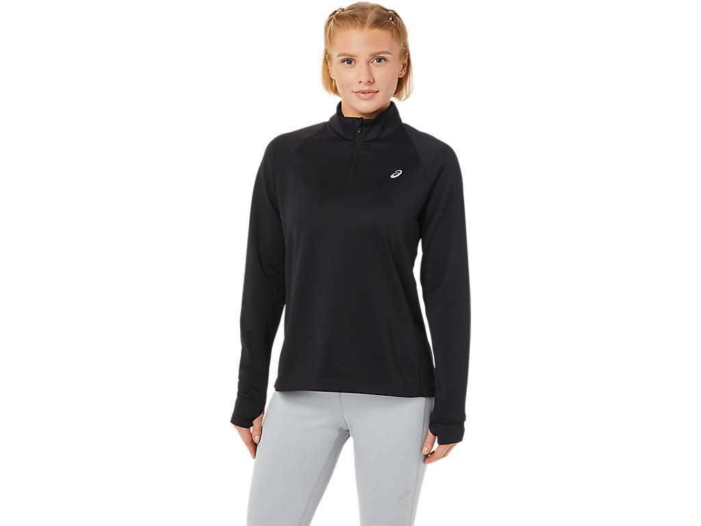 Koszulki Damskie Asics Thermopolis 1/4 Zip Czarne | 07834-MWNF