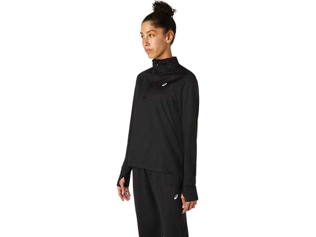 Koszulki Damskie Asics Thermopolis Half Zip Czarne | 20963-FLWM