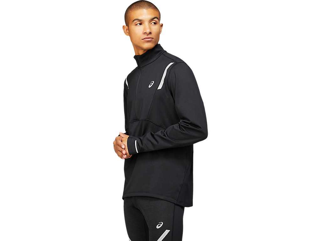 Koszulki Męskie Asics Lite-show Zimowe 1/2 Zip Czarne | 27804-JXPH