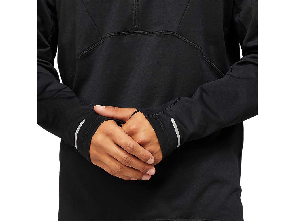 Koszulki Męskie Asics Lite-show Zimowe 1/2 Zip Czarne | 27804-JXPH