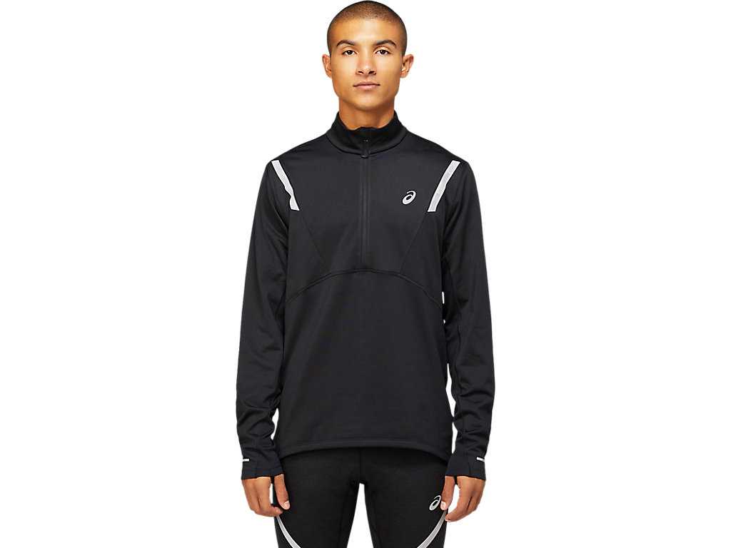 Koszulki Męskie Asics Lite-show Zimowe 1/2 Zip Czarne | 27804-JXPH