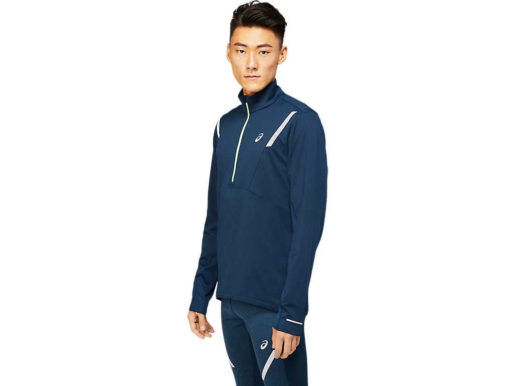 Koszulki Męskie Asics Lite-show Zimowe 1/2 Zip Niebieskie | 35967-XLZP