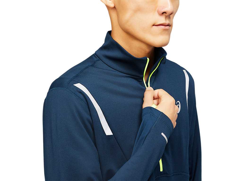 Koszulki Męskie Asics Lite-show Zimowe 1/2 Zip Niebieskie | 35967-XLZP