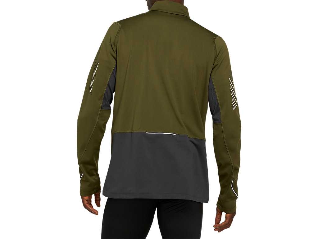 Koszulki Męskie Asics Lite-show Zimowe 1/2 Zip Zielone Jasny Szare | 65032-ATSF