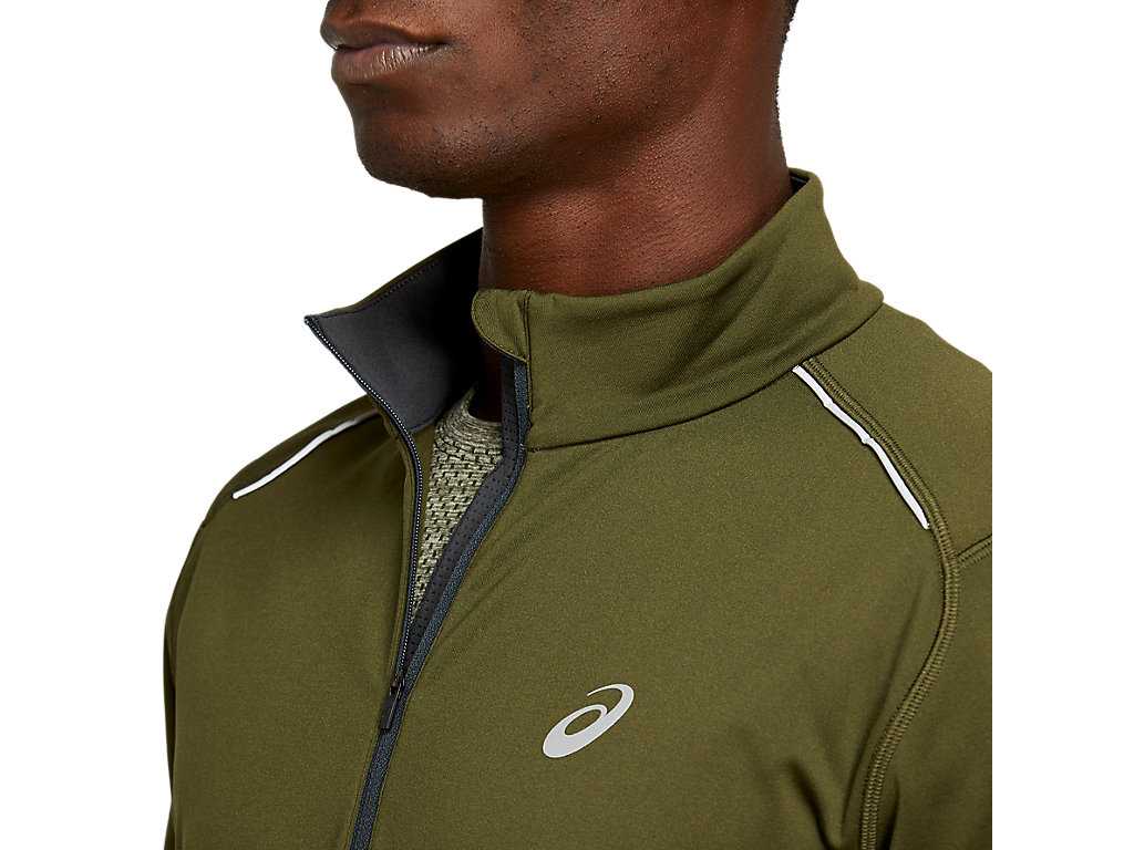 Koszulki Męskie Asics Lite-show Zimowe 1/2 Zip Zielone Jasny Szare | 65032-ATSF