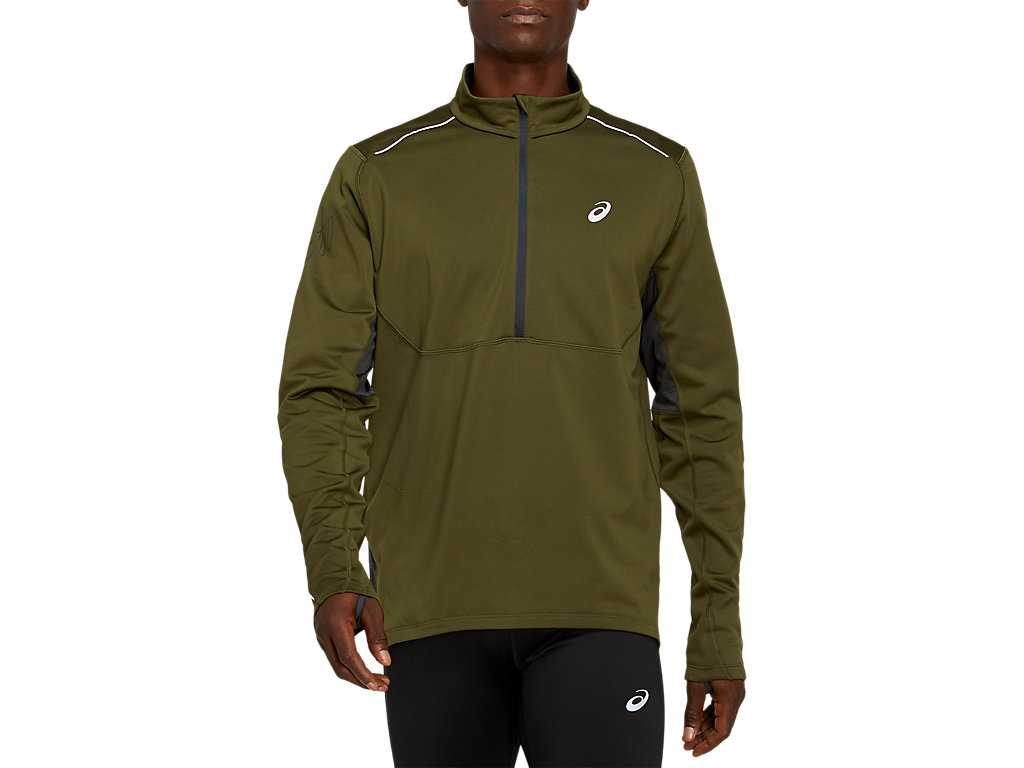 Koszulki Męskie Asics Lite-show Zimowe 1/2 Zip Zielone Jasny Szare | 65032-ATSF