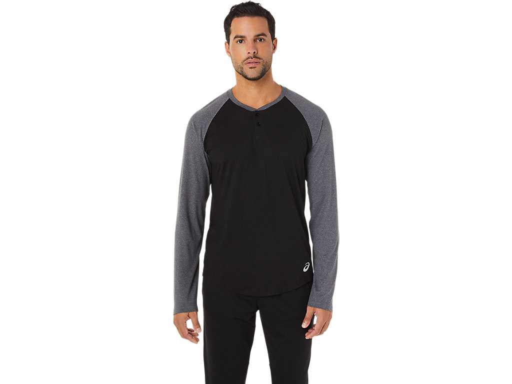 Koszulki Męskie Asics Performance Henley Czarne Szare | 18273-LAJR