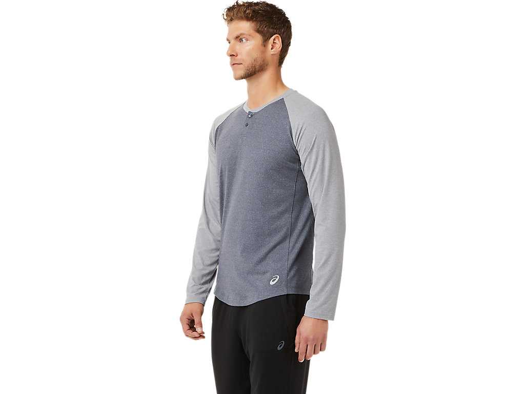 Koszulki Męskie Asics Performance Henley Szare | 57120-NDCF