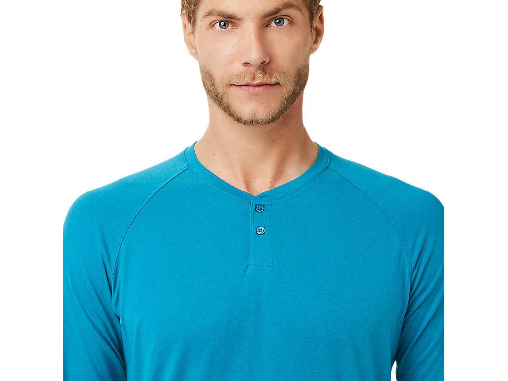 Koszulki Męskie Asics Performance Henley Turkusowe Niebieskie | 72830-YMBL