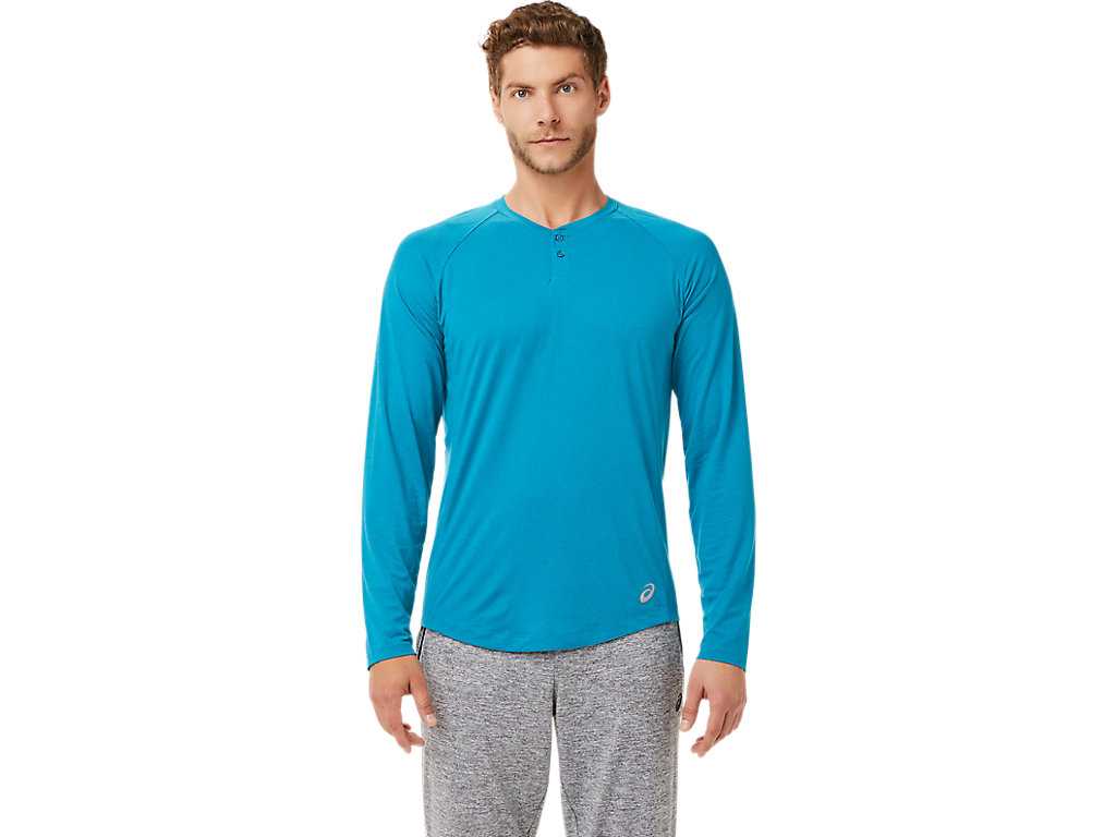 Koszulki Męskie Asics Performance Henley Turkusowe Niebieskie | 72830-YMBL