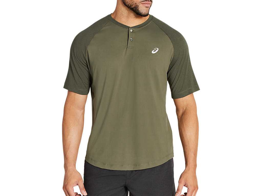 Koszulki Męskie Asics Performance Henley Zielone Zielone | 83271-QSZV