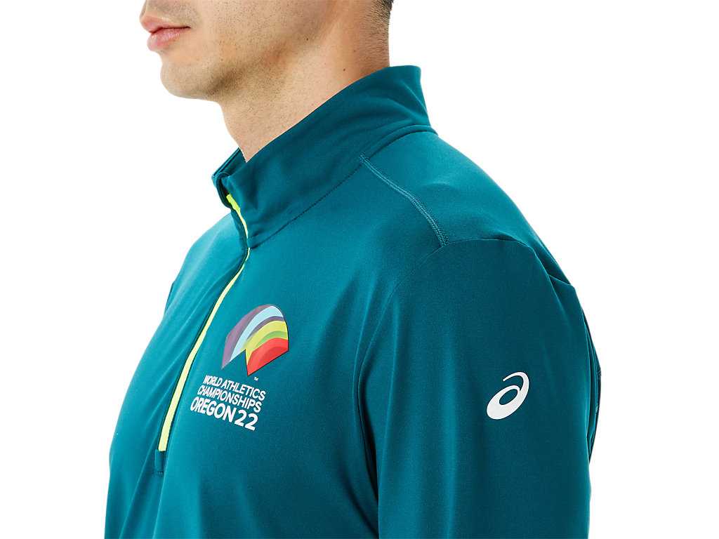 Koszulki Męskie Asics Ready Set Half Zip Wch Jasny Zielone Żółte | 68093-DTCN