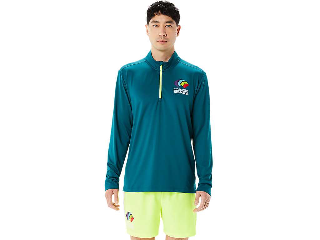 Koszulki Męskie Asics Ready Set Half Zip Wch Jasny Zielone Żółte | 68093-DTCN