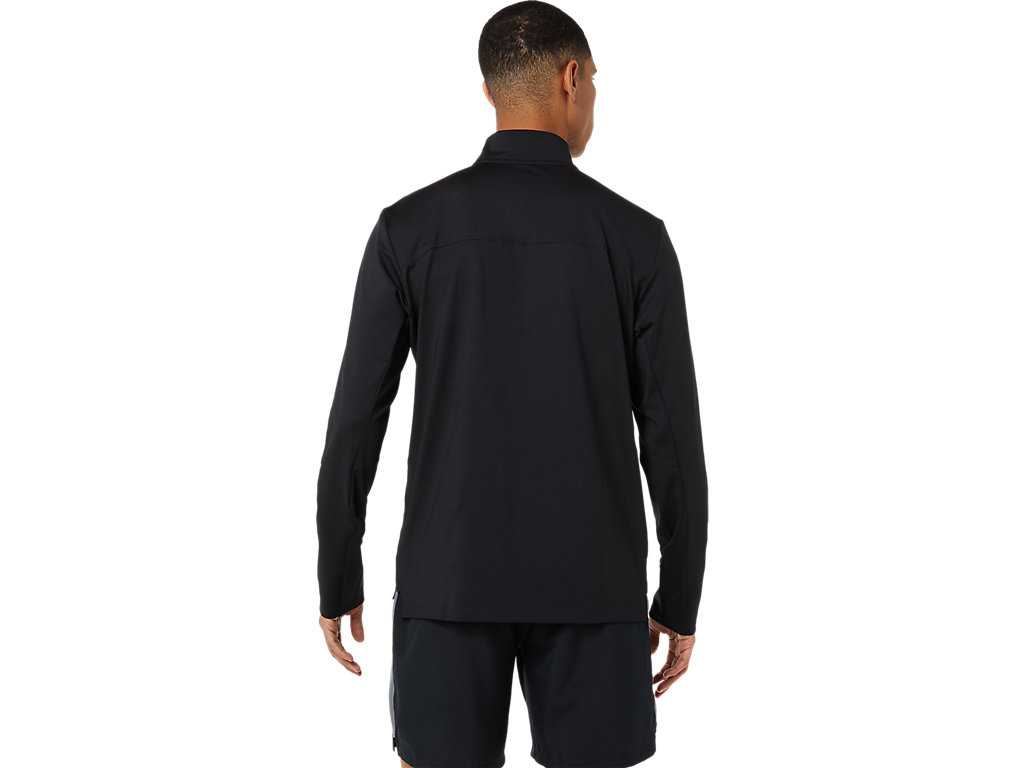 Koszulki Męskie Asics Ready-set Half Zip Czarne | 36275-AZYO